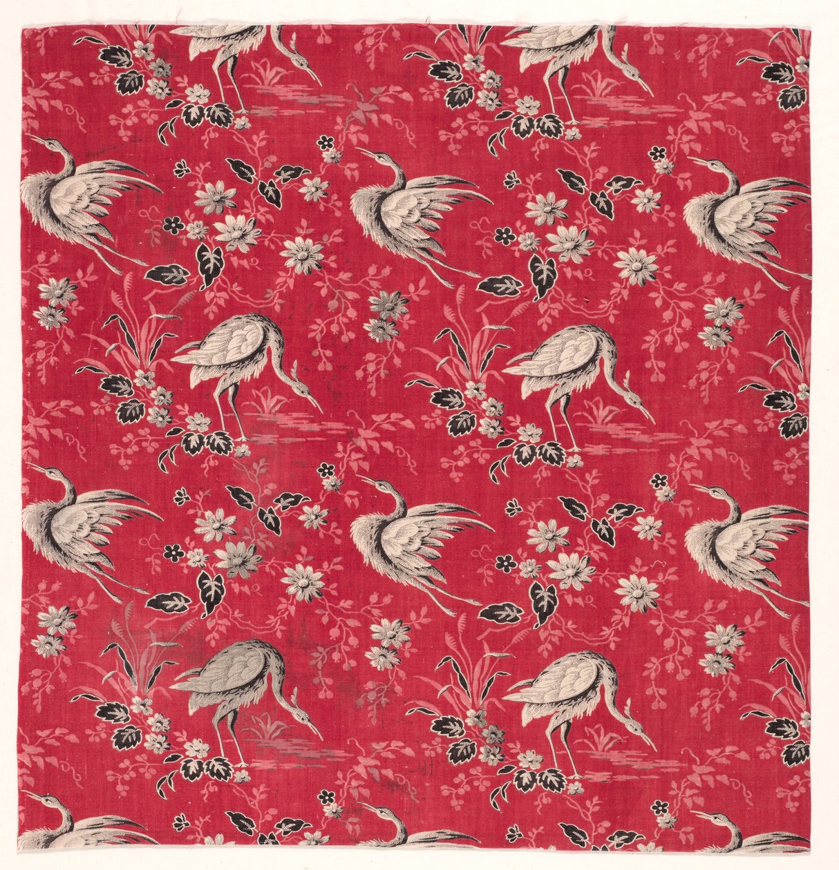 Coton imprimé au rouleau avec motif de héron et de fleur, 1800s - Unbekannt