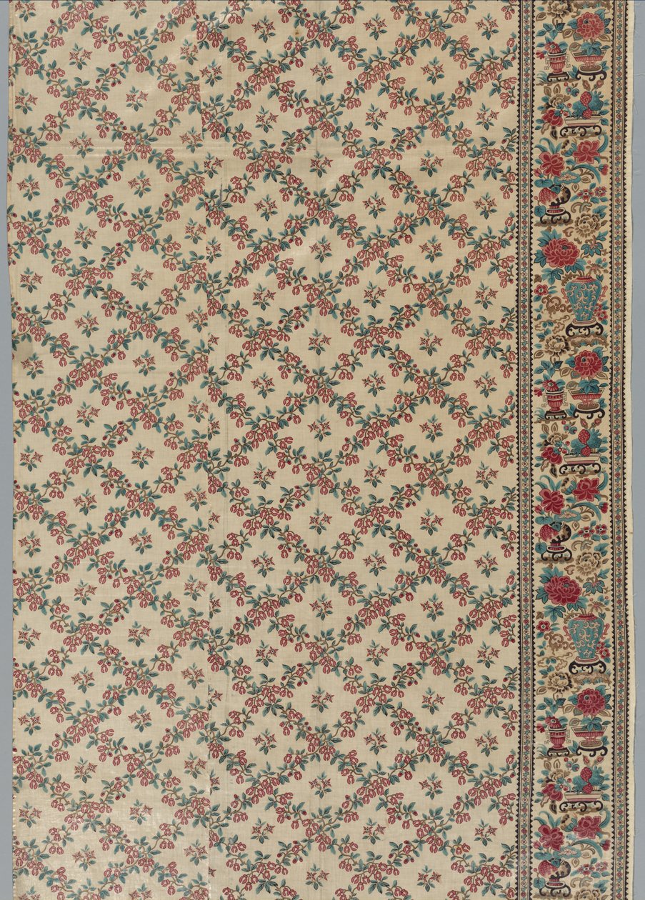 Chintz glacé imprimé au rouleau avec motif de fleurs et de vase, 1800s - Unbekannt