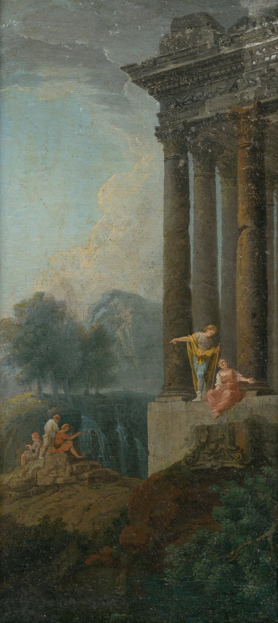 Paysage romantique avec ruine antique et personnages - Unbekannt