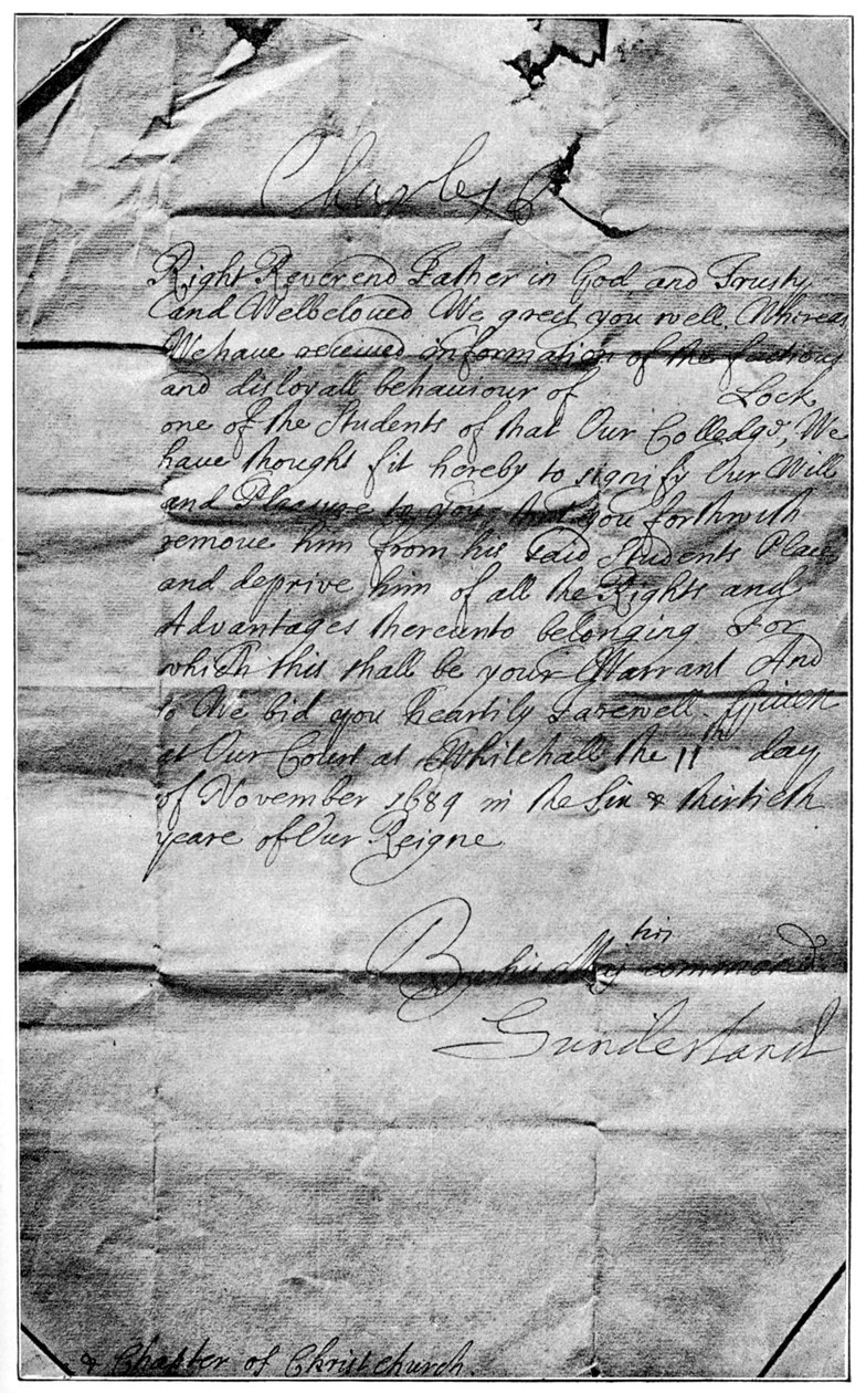 Mandat royal pour effacer le nom de Locke des étudiants de Christ Church, Oxford, 1684, 1894 - Unbekannt