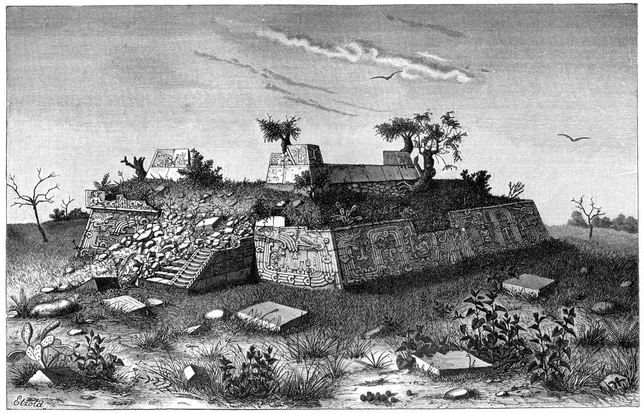 Ruines des marches de la pyramide de Xochicalco, Mexique, 1901 - Unbekannt