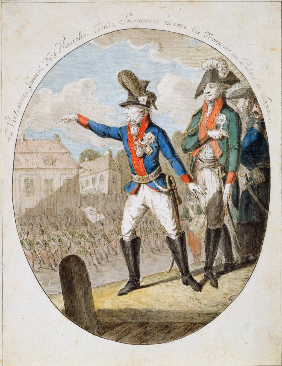 Le maréchal russe Alexandre Souvorov inspectant les troupes, vers 1794 - Unbekannt