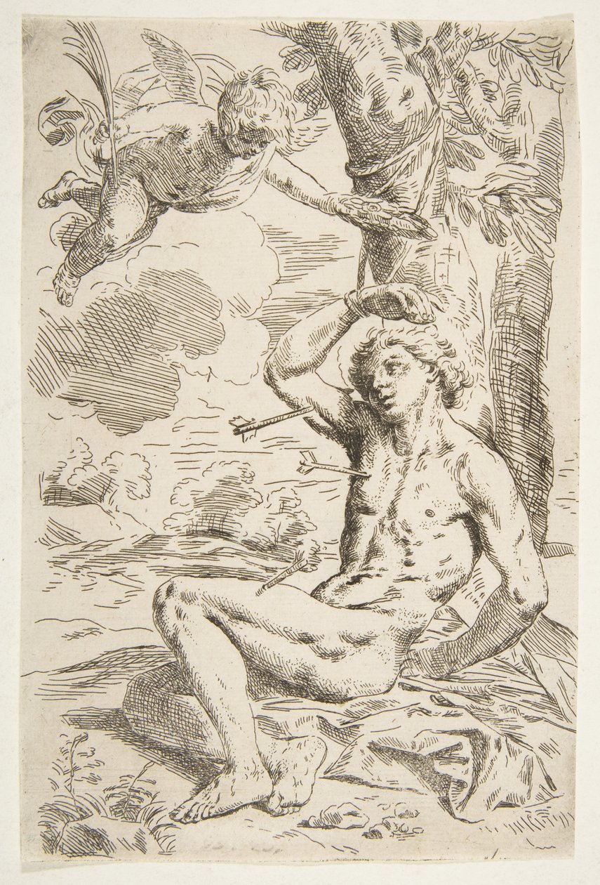 Saint Sébastien percé de flèches et attaché à un arbre, copie d