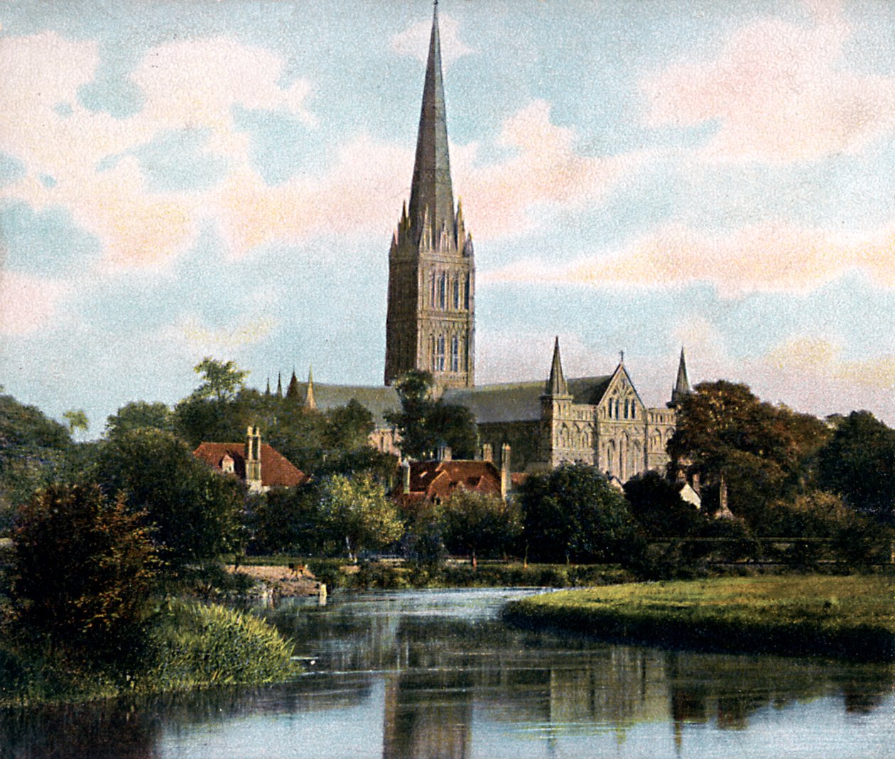 Cathédrale de Salisbury vue de la rivière Avon, Salisbury, Wiltshire, début du 20e siècle - Unbekannt