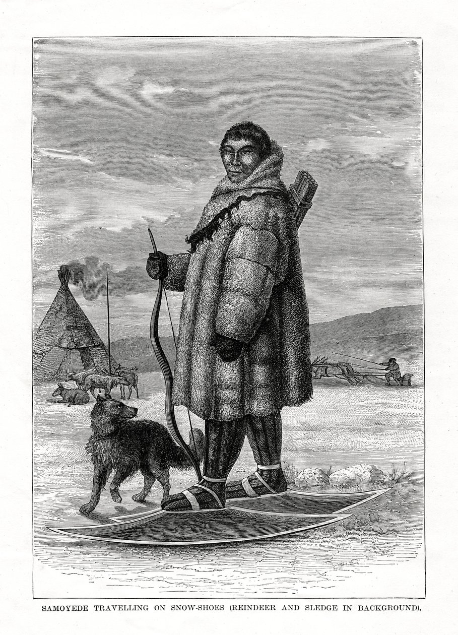 Samoyède voyageant en raquettes, Russie, 1877 - Unbekannt