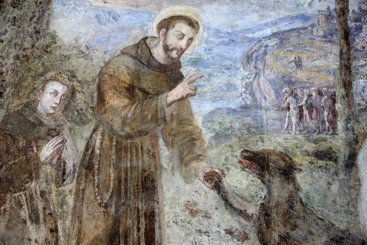 Cloître de Santa Chiara, Naples Fresque (détail) : Saint François, Naples, Italie - Unbekannt