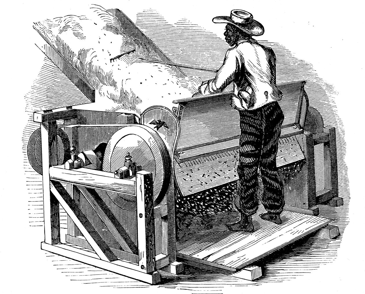 Scie à coton opérée par un ouvrier noir pieds nus, sud des États-Unis, 1865 - Unbekannt