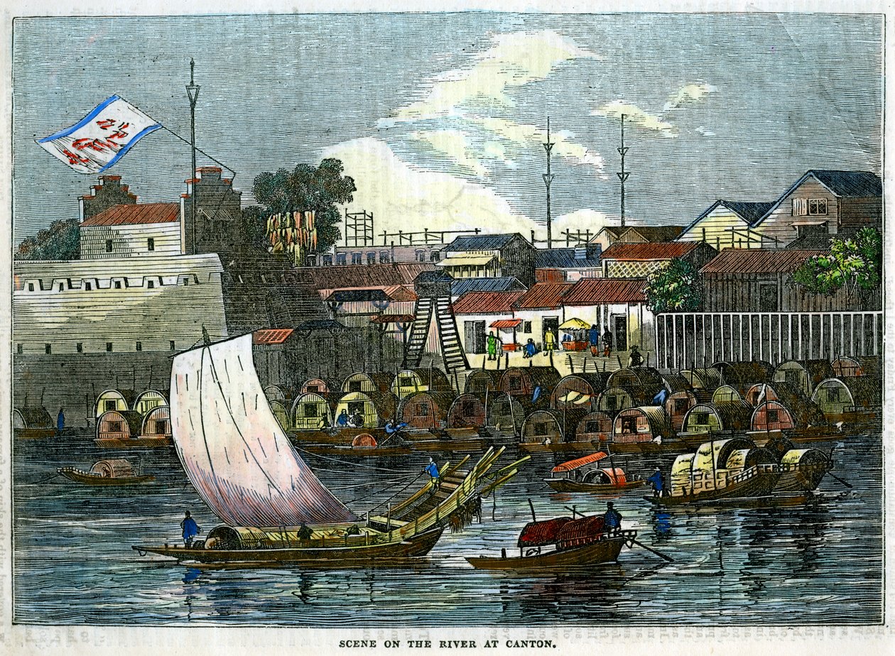 Scène sur la rivière à Canton, Chine, c1840 - Unbekannt