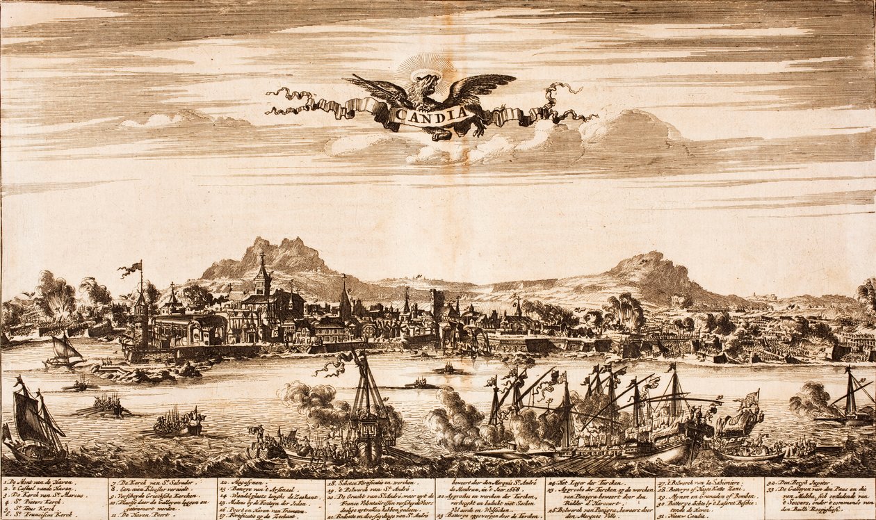 Bataille navale pendant le siège de Candie, De : Schauplatz des Krieges, 1675 - Unbekannt
