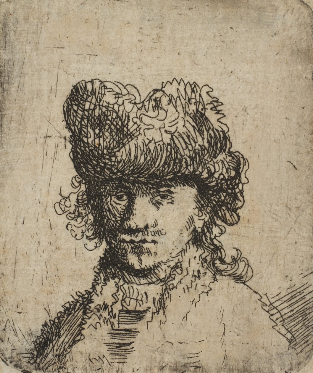 Autoportrait en bonnet de fourrure : buste, 18ème siècle - Unbekannt