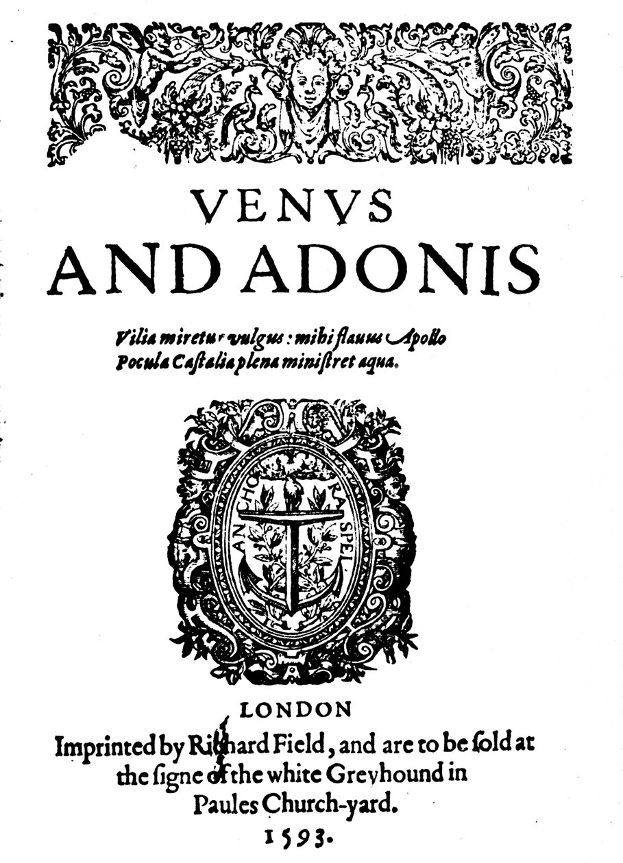 Première œuvre publiée de Shakespeare - 1ère édition de Vénus et Adonis, 1593, 1946 - Unbekannt