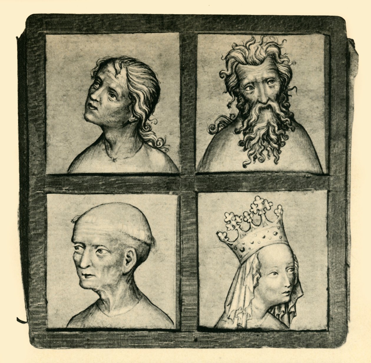 Croquis de têtes, début du 15e siècle, 1943 - Unbekannt
