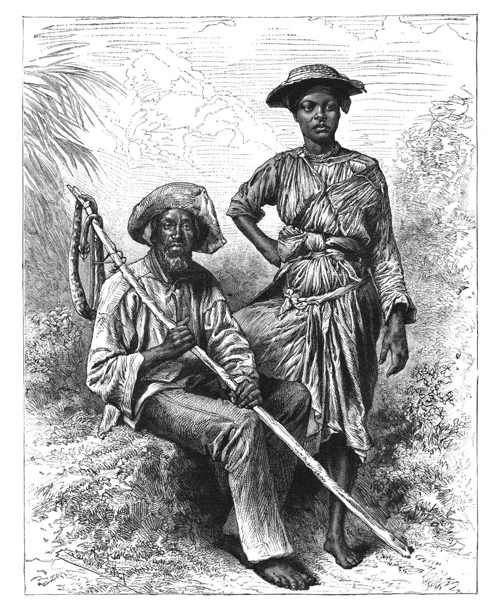 Chasseur de serpents et fille au charbon, Martinique, vers 1890 - Unbekannt