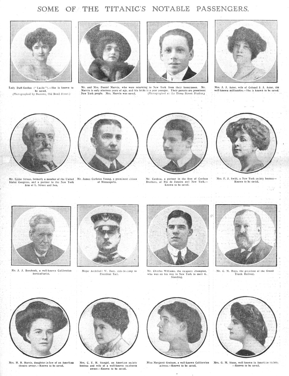 Quelques passagers notables du Titanic, 20 avril 1912 - Unbekannt