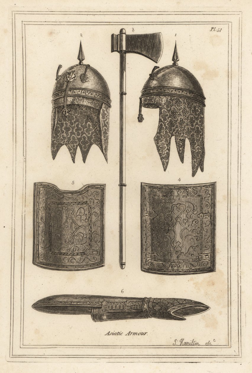 Casque de Souja Dowla avec capuche en cotte de mailles, hache de bataille, plastron et dosseret, et armure de bras - Unbekannt