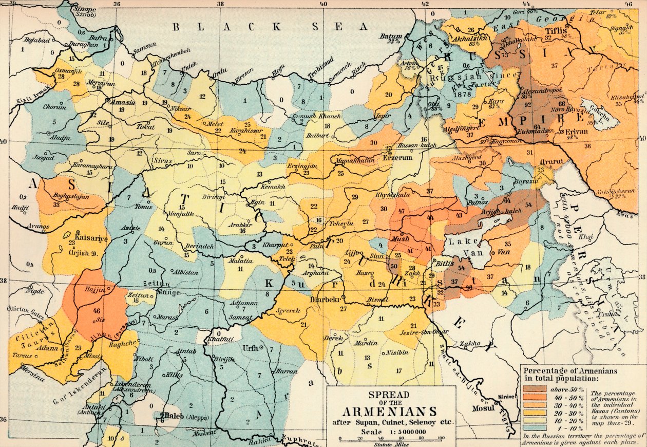 Répartition des Arméniens après Supan, Cuinet, Selenoy etc, vers 1560, 1907 - Unbekannt