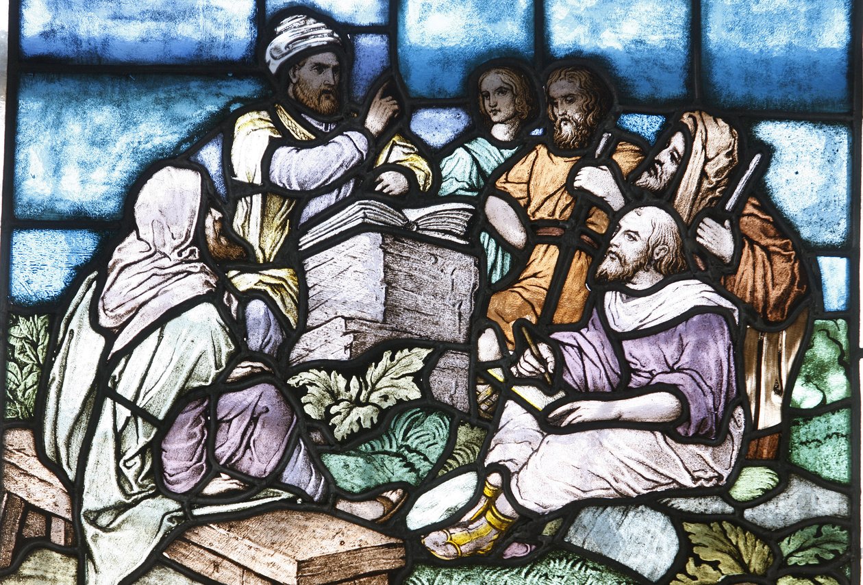 Vitrail : Abraham étudiant la Torah avec le peuple d