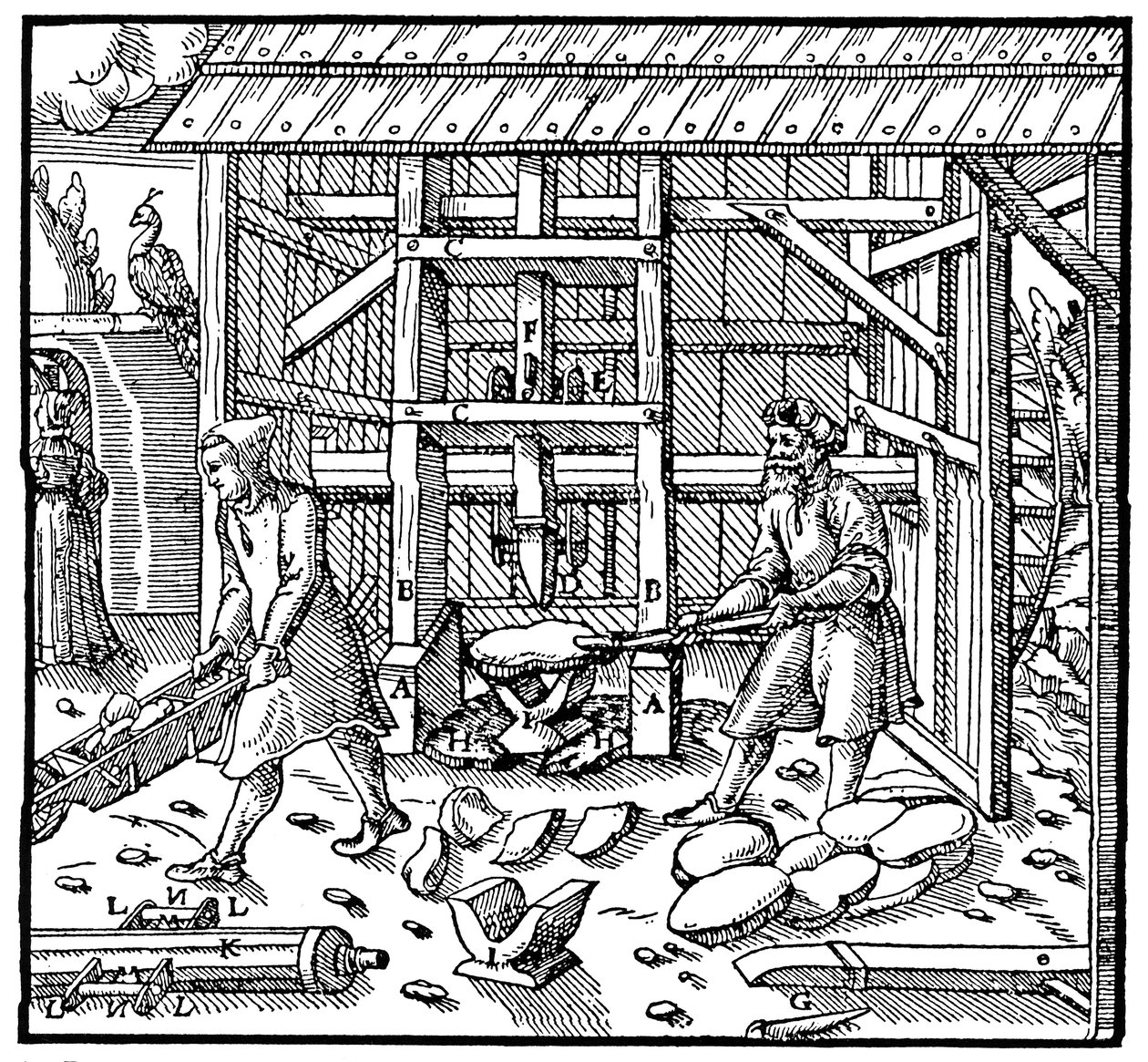 Timbre pour casser les gâteaux de coupellation de cuivre pour un affinage ultérieur, 1556 - Unbekannt