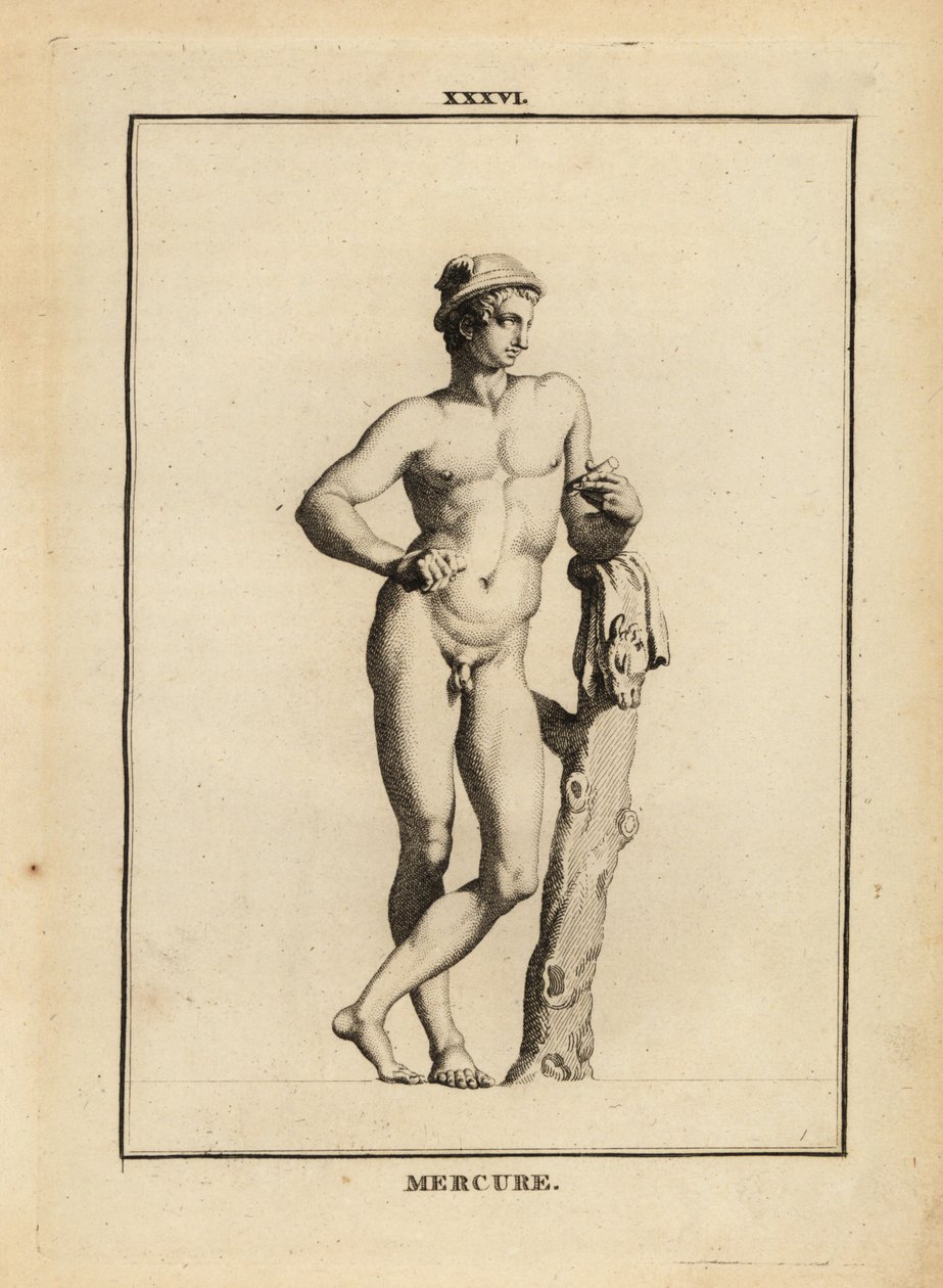Statue de Mercure, dieu romain du commerce et de la communication, avec chapeau ailé petasos et peau de chèvre - Unbekannt