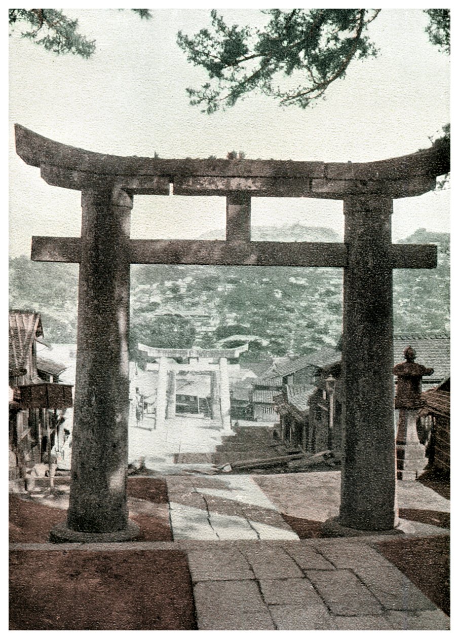 Torii en pierre, Temple Suwa, Nagasaki, Japon, 1904 - Unbekannt