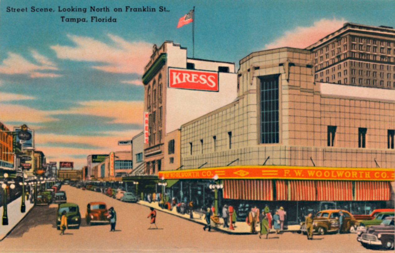 Scène de rue, regardant vers le nord sur Franklin St., Tampa, Floride, vers les années 1940 - Unbekannt