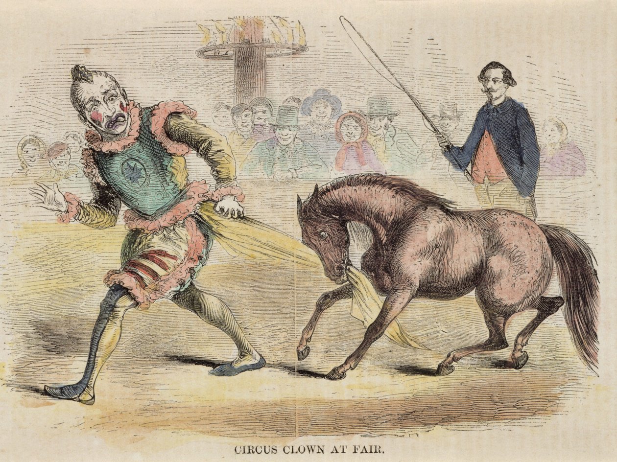 Clown de rue et bateau à vapeur. Image du premier livret du 19ème siècle - Unbekannt