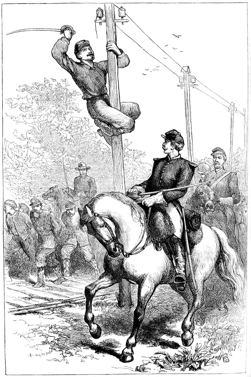 Cavalerie des Stuart coupant des fils télégraphiques, Guerre civile américaine, vers 1861-1864 - Unbekannt