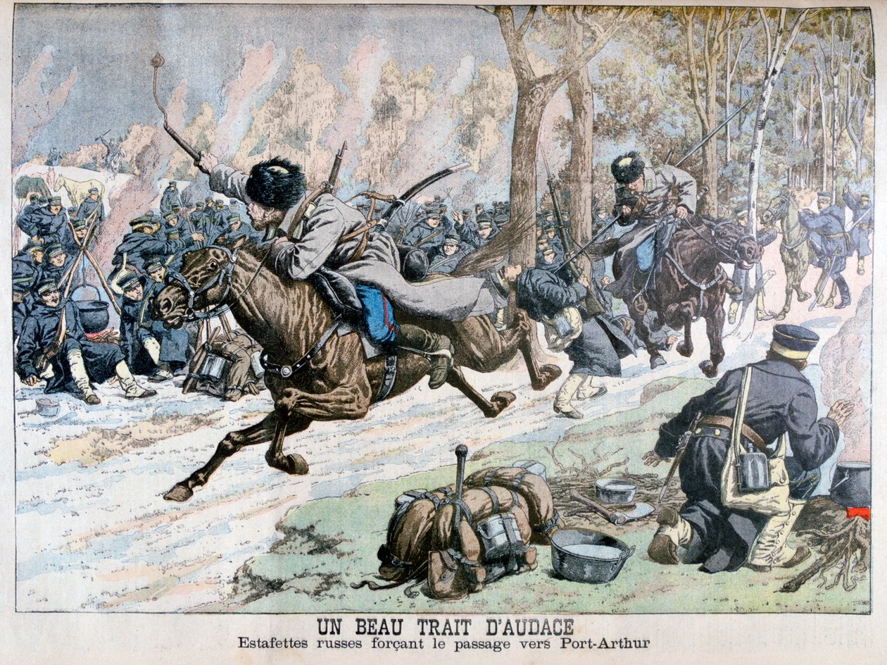 Attaque surprise par la cavalerie russe sur la route de Port Arthur, Guerre russo-japonaise, 1904 - Unbekannt