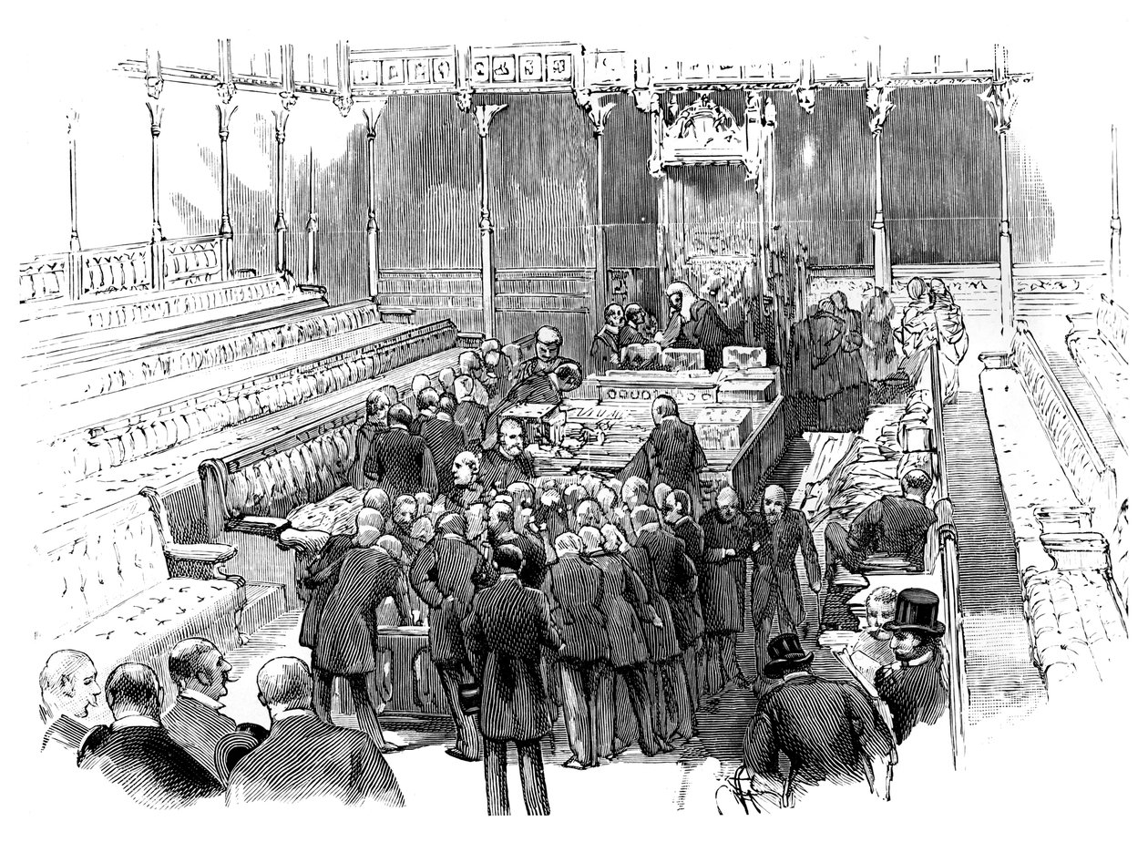 Prestation de serment des membres à la Chambre des communes, Westminster, Londres, vers 1905 - Unbekannt