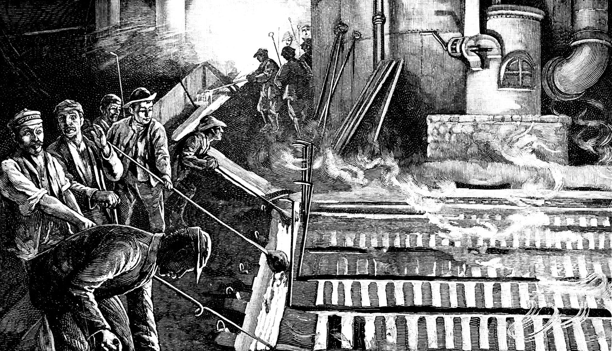Taper un haut fourneau et couler du fer en gueuses, vers 1900 - Unbekannt