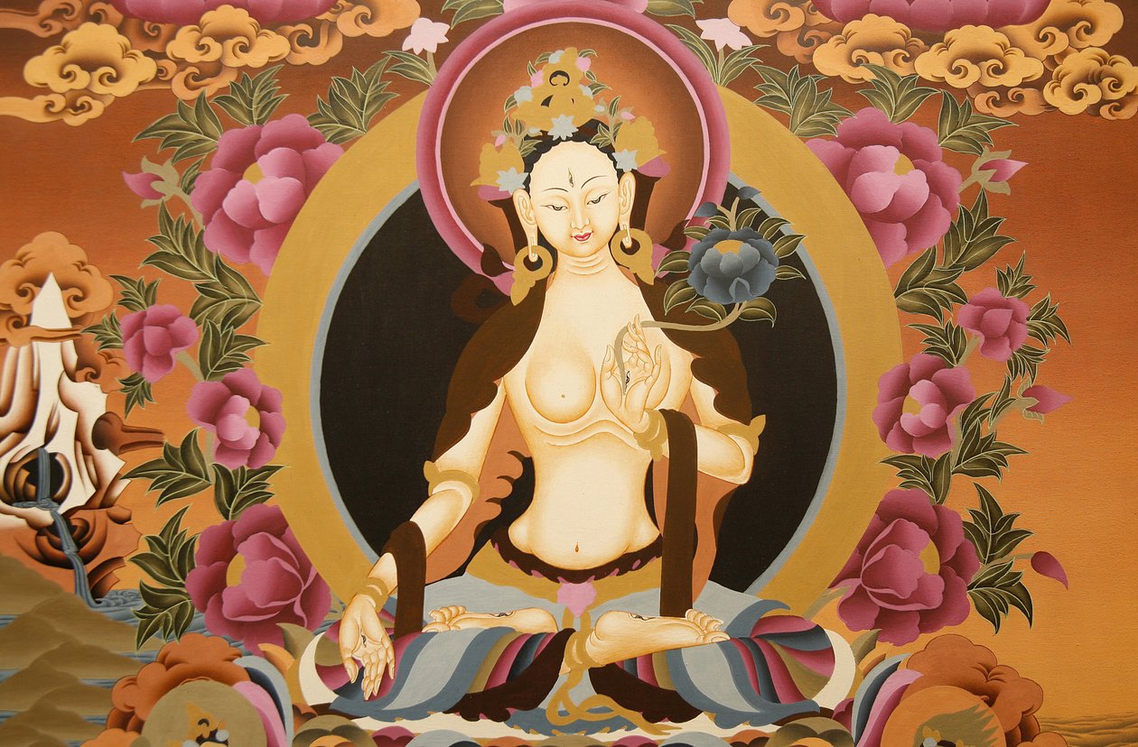 Thangka représentant la déesse Tara Blanche, symbole bouddhiste de la longue vie, Bhaktapur, Népal - Unbekannt
