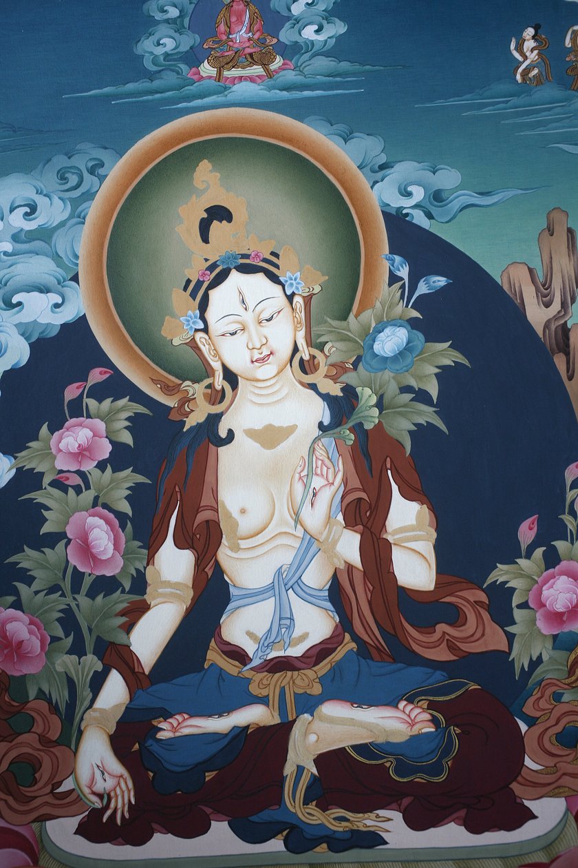 Thangka représentant la déesse Tara blanche, symbole bouddhiste de longue vie - Unbekannt