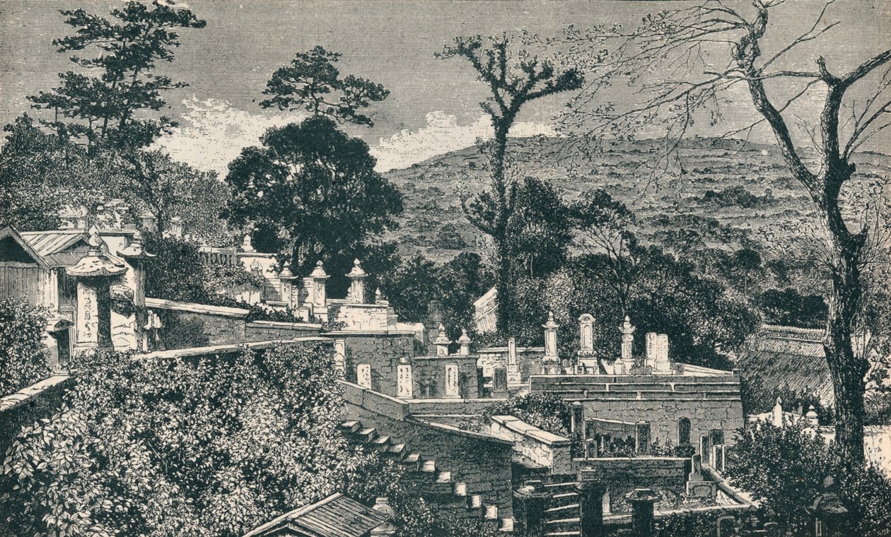 La colline du cimetière à Nagasaki, Japon, avant l