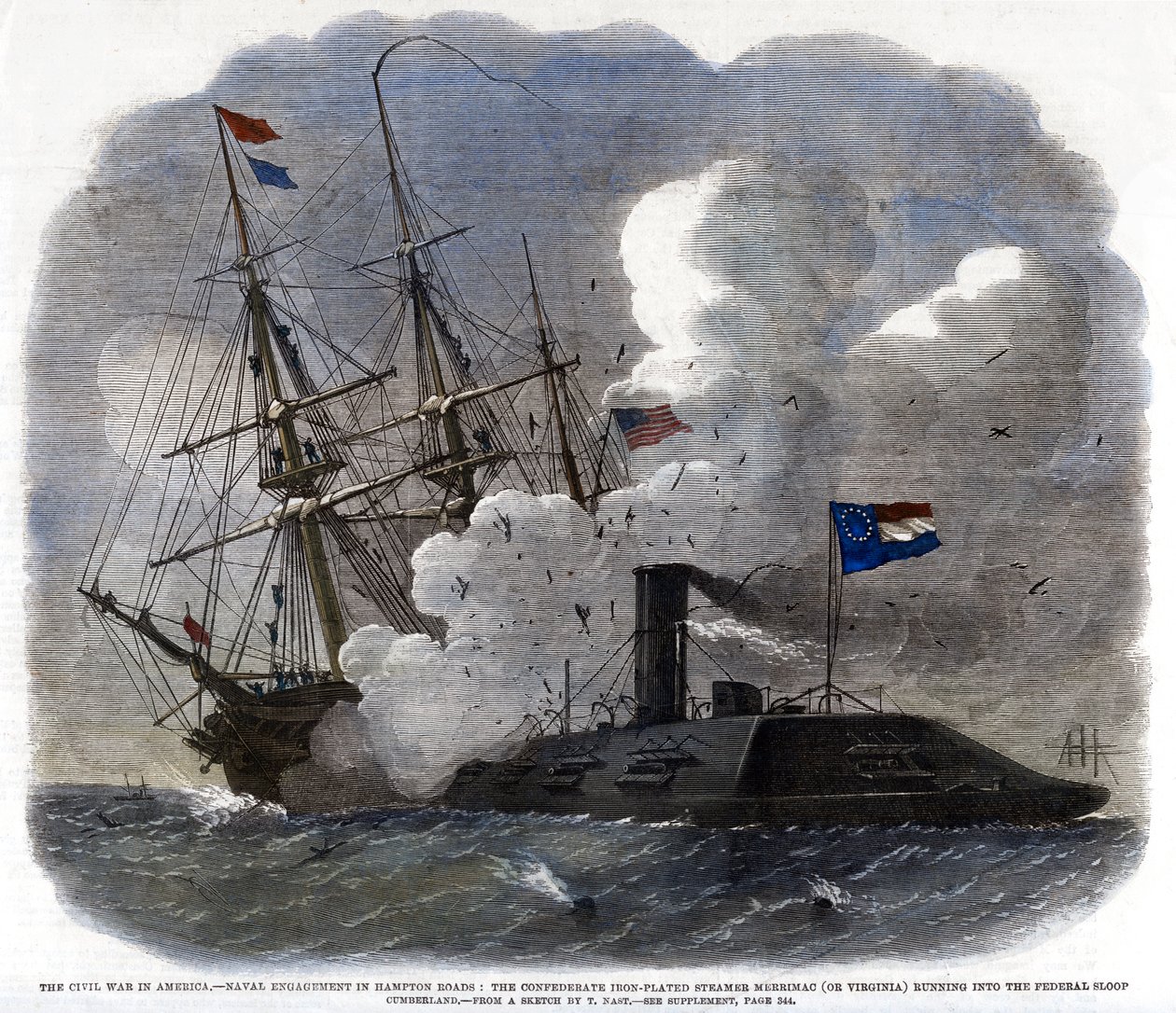 La guerre civile en Amérique - Engagement naval à Hampton Roads, 1862 - Unbekannt