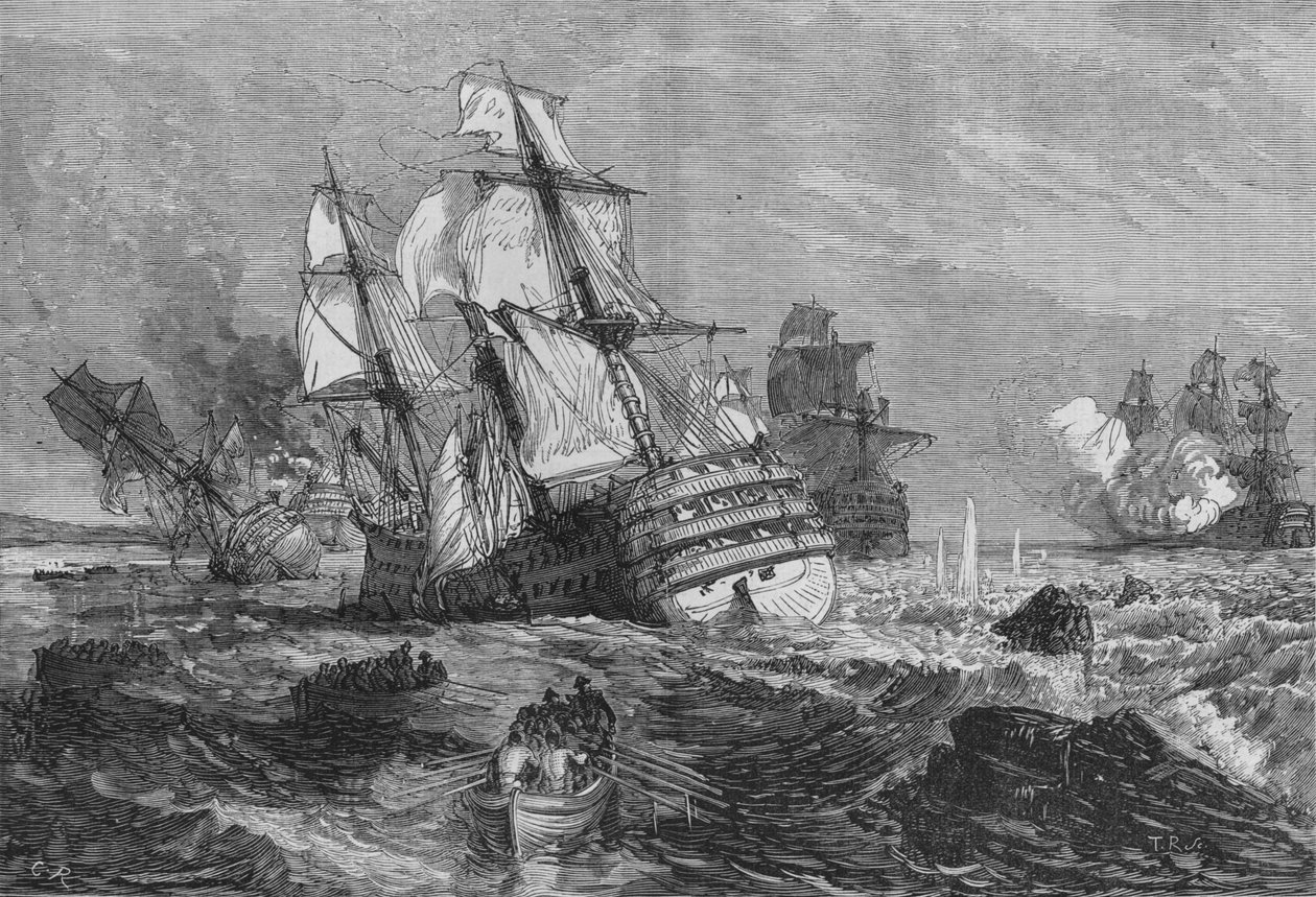 Les navires ennemis échoués au large de la pointe de Grao, vers 1880 - Unbekannt