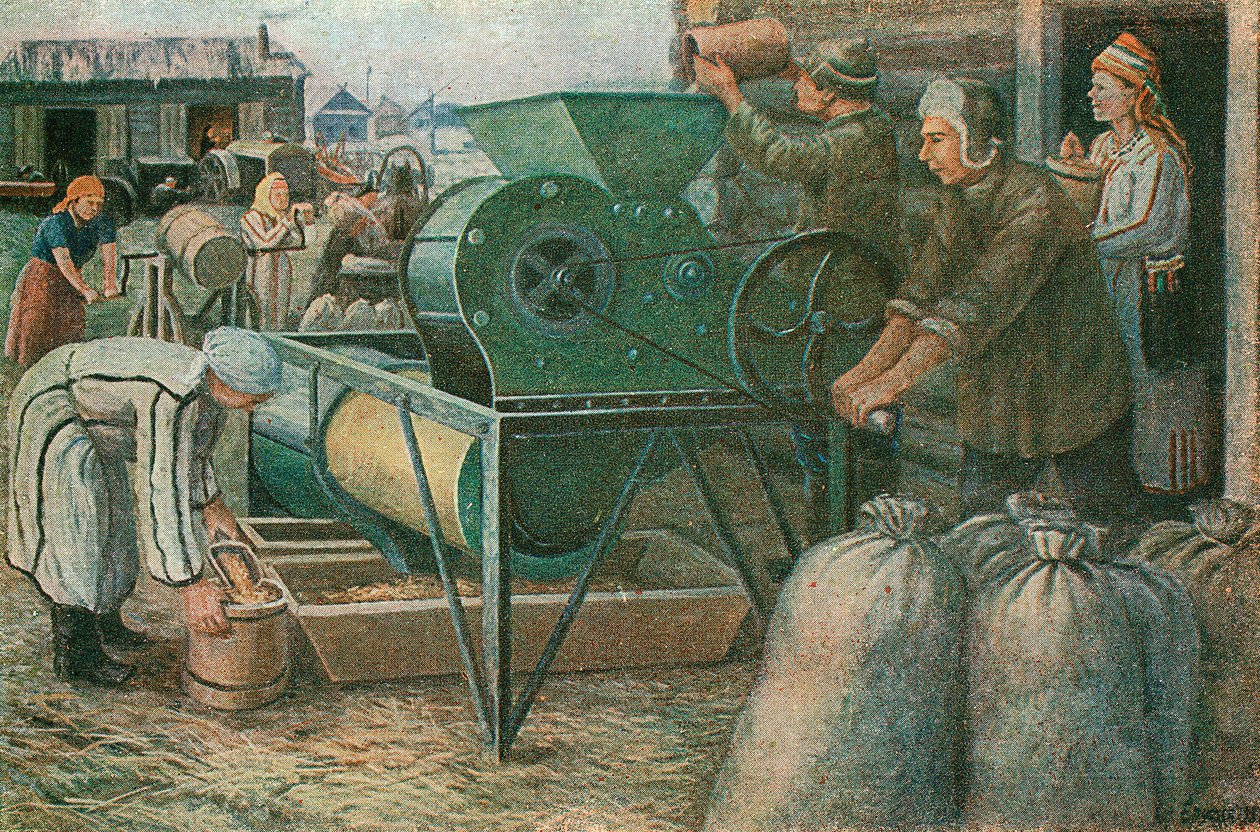 La lutte pour la récolte : tri des graines dans une ferme collective de Mordva, 1933 - Unbekannt