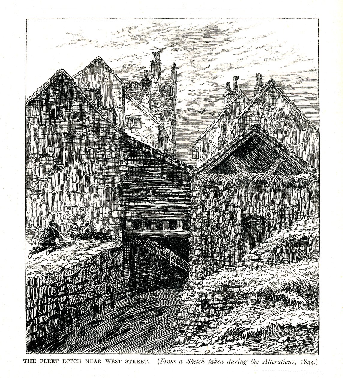 Le Fleet Ditch près de West Street, pendant les modifications, 1844 - Unbekannt