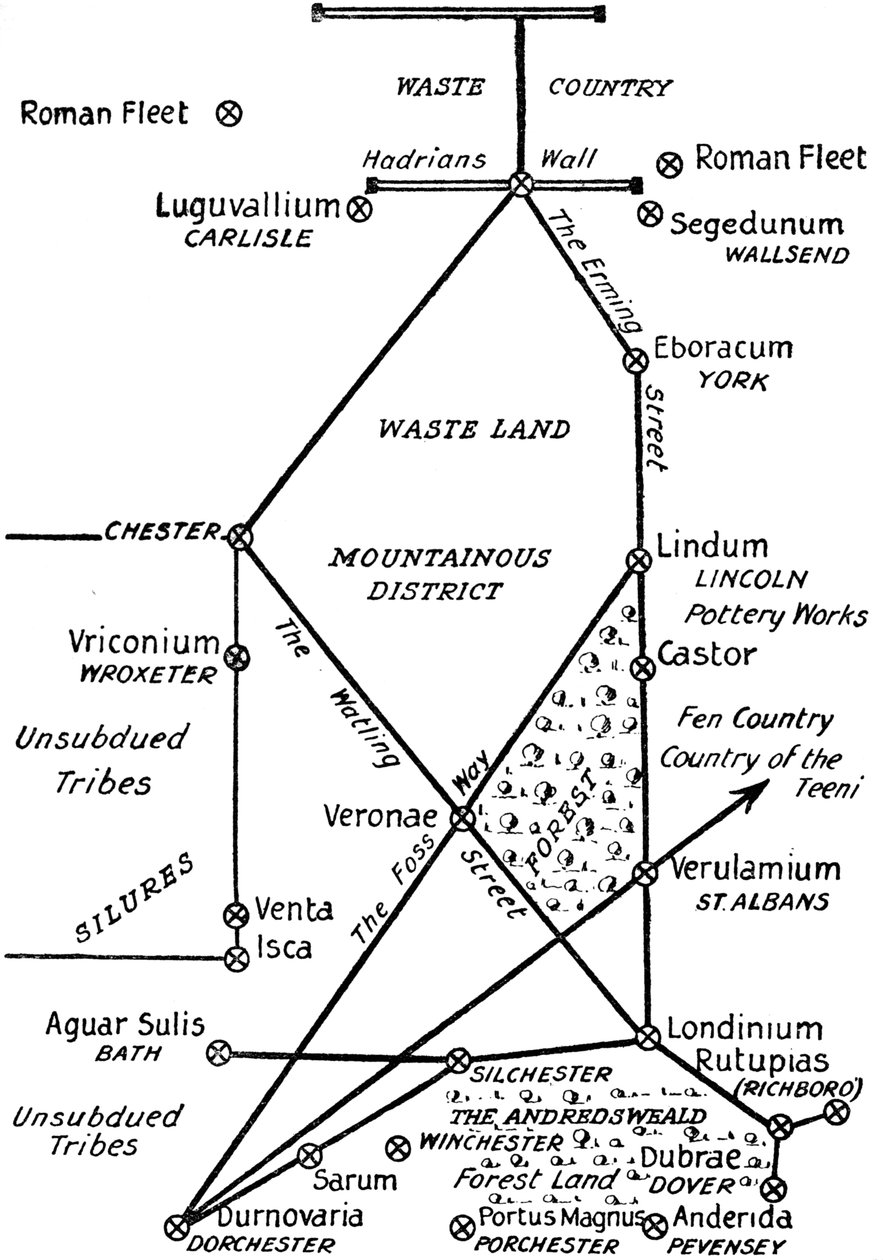 Les quatre principales lignes de communication romaines en Grande-Bretagne, 1910 - Unbekannt