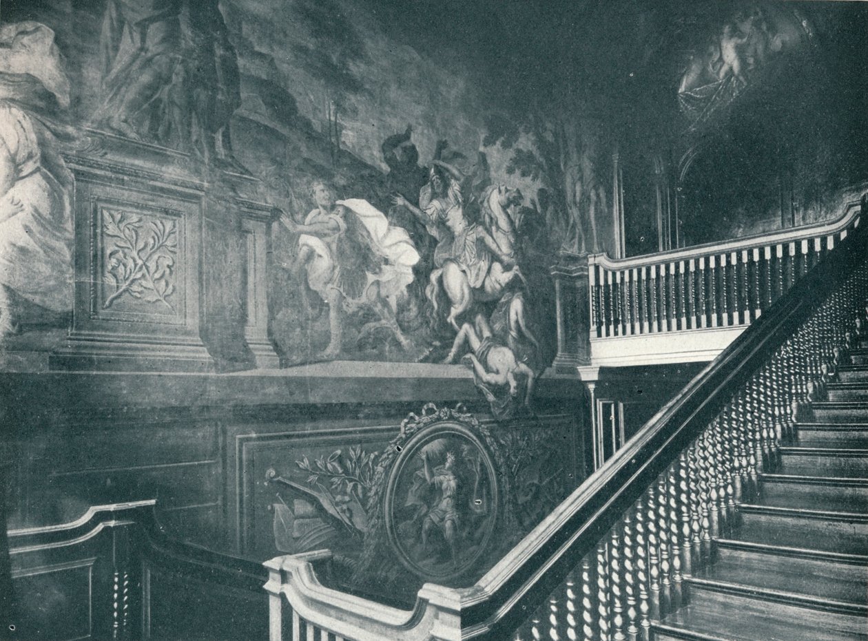 Le grand escalier, montrant les peintures murales de Thornhill, Stoke Edith, vers 1909 - Unbekannt