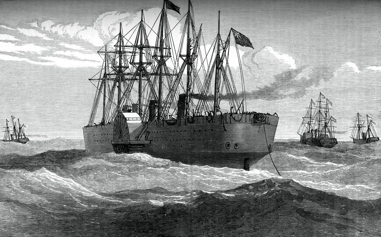 Le Great Eastern déroulant le câble télégraphique atlantique, vers 1865, vers 1880 - Unbekannt
