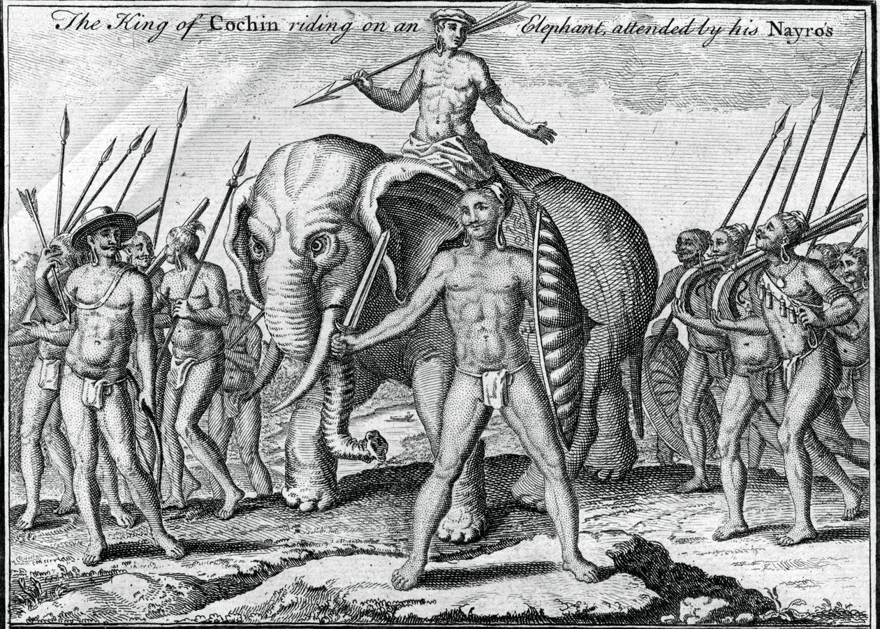 Le roi de Cochin chevauchant un éléphant, accompagné de ses Nayros, vers 1745 - Unbekannt