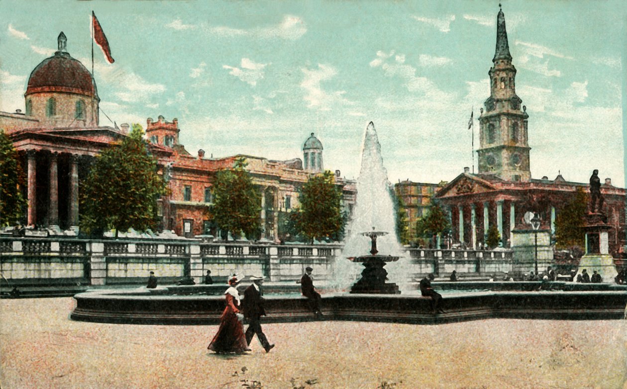 La National Gallery, St Martin in the Fields, et les fontaines de Trafalgar Square, Londres, vers 1910 - Unbekannt
