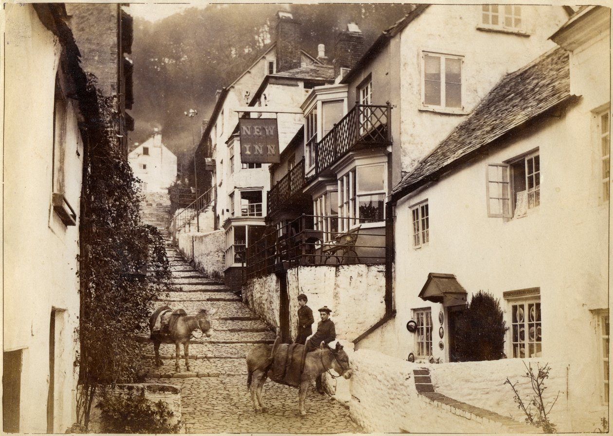 Le New Inn et la rue, Clovelly, Devon, fin du 19e ou début du 20e siècle - Unbekannt
