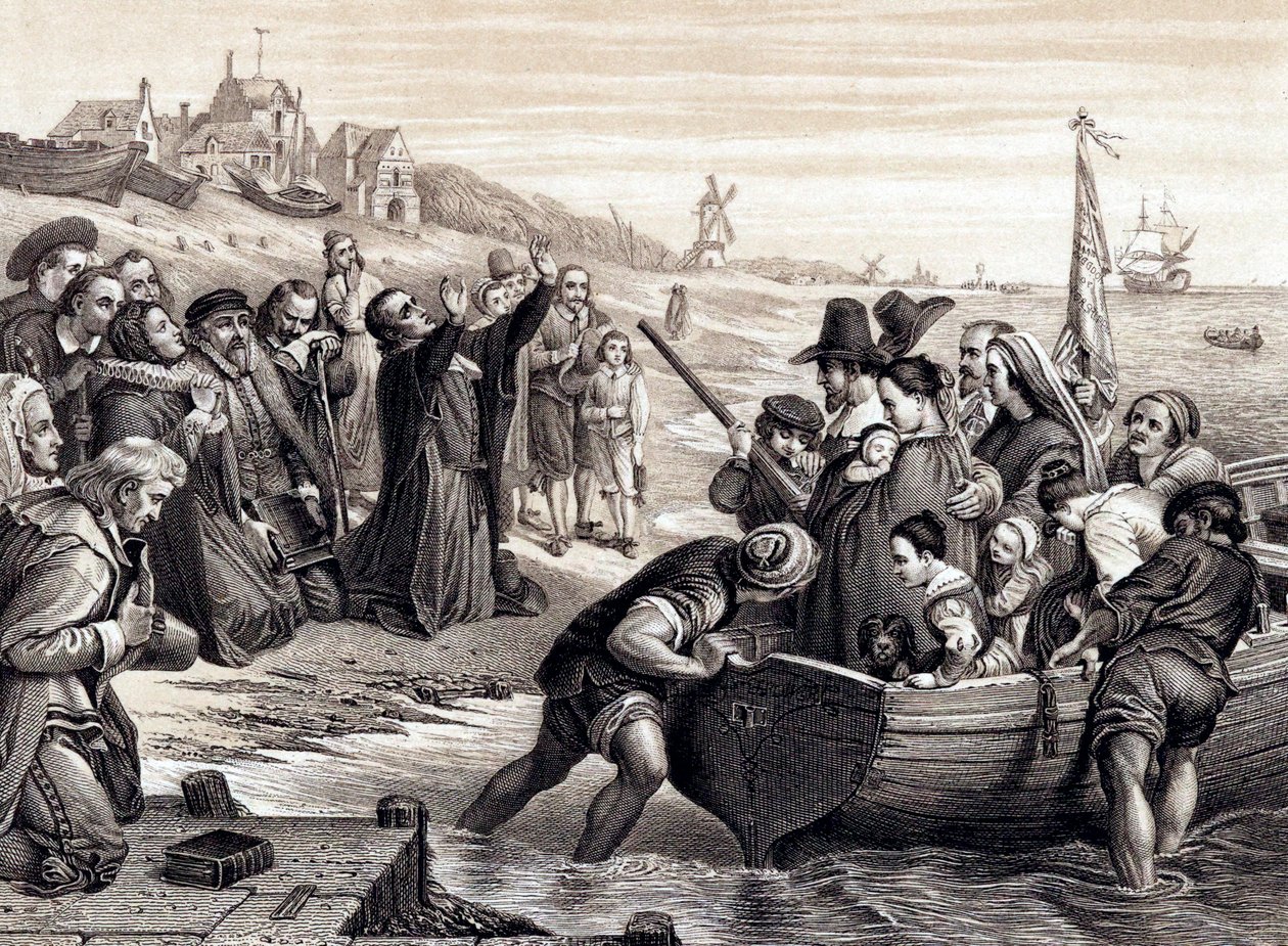 Les Pères pèlerins quittant Delft Haven pour leur voyage en Amérique, juillet 1620, 1878 - Unbekannt