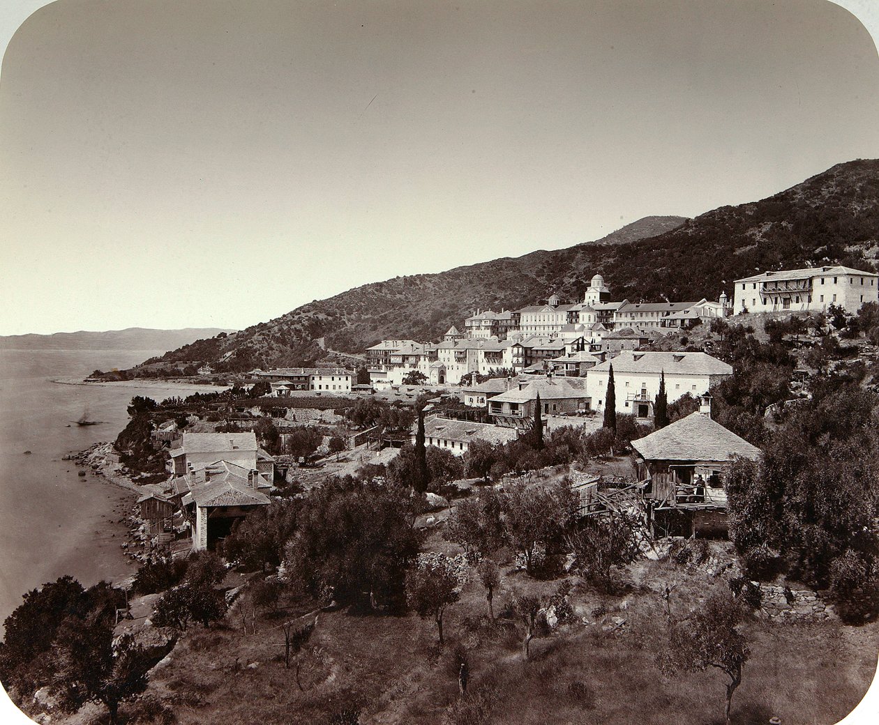 Le monastère Rossikon St Panteleimon sur le mont Athos, Grèce, années 1860 - Unbekannt