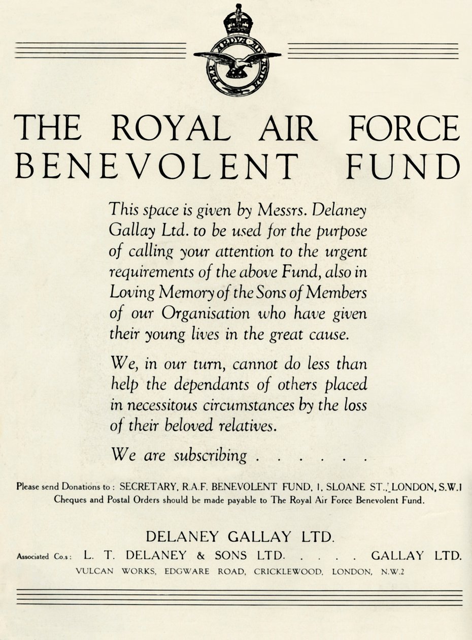 Le Fonds de bienfaisance de la Royal Air Force, 1941 - Unbekannt