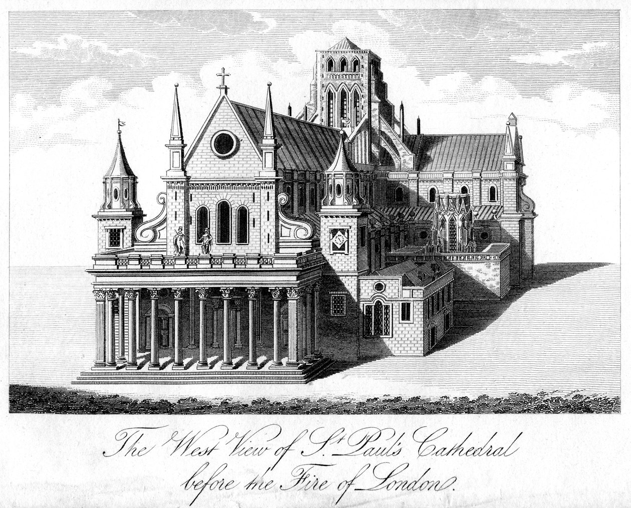 Vue ouest de la cathédrale Saint-Paul avant l