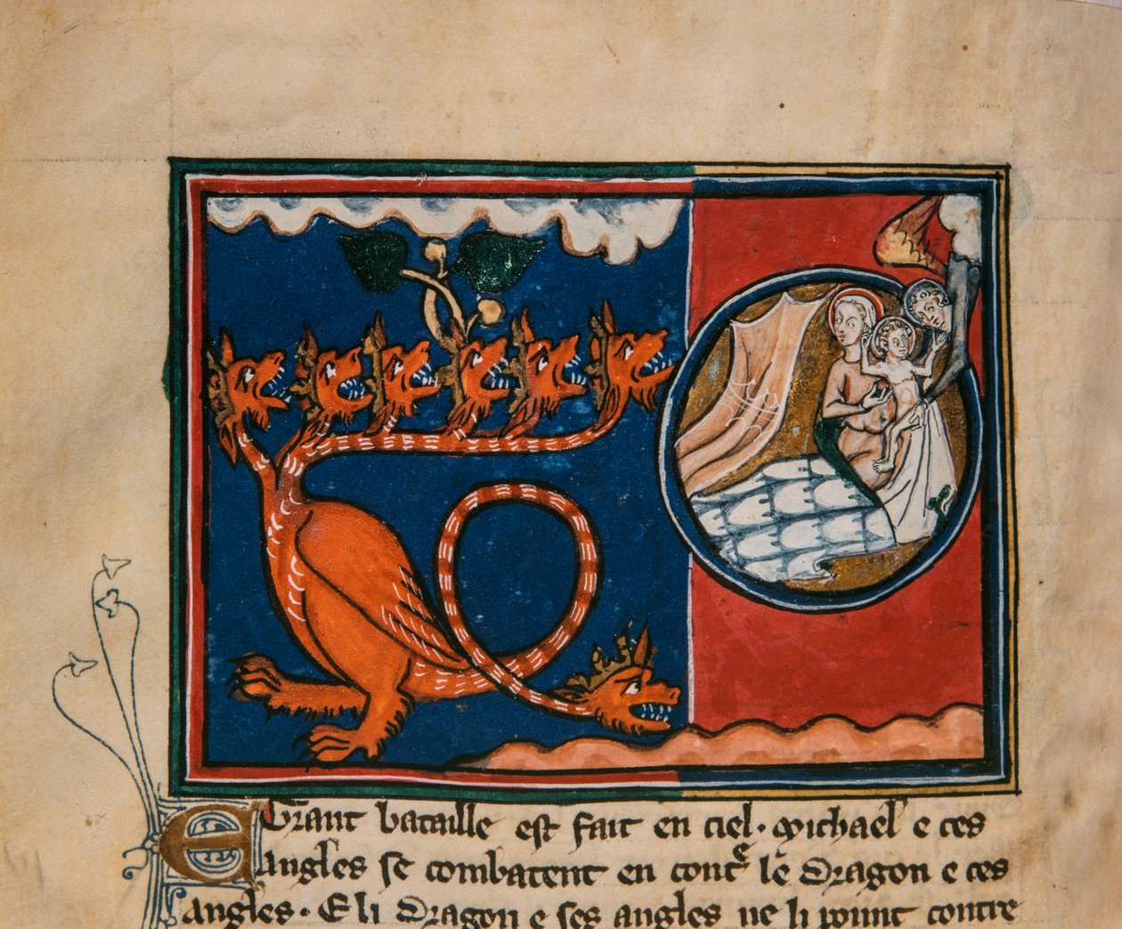 La Femme et le Dragon. Miniature de : Apocalypse de saint Jean, vers 1320 - Unbekannt