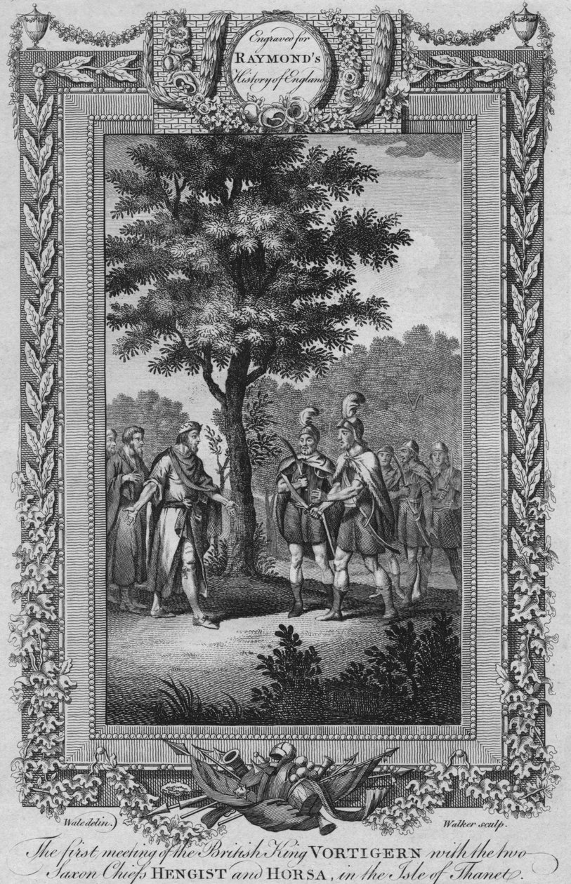 La première rencontre du roi britannique Vortigern avec les deux chefs saxons Hengist et Horsa, vers 1787 - Unbekannt