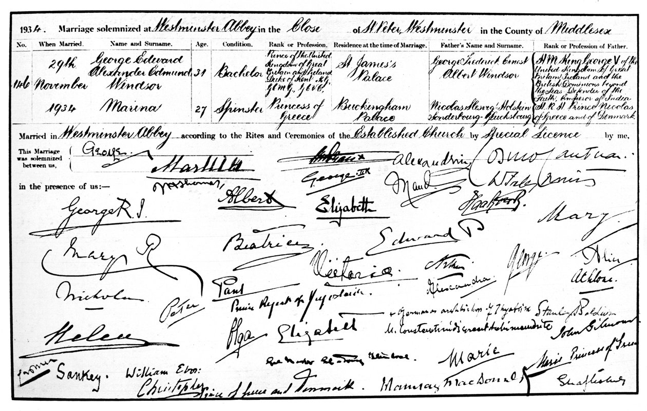 Le certificat de mariage du duc et de la duchesse de Kent, 1934 - Unbekannt